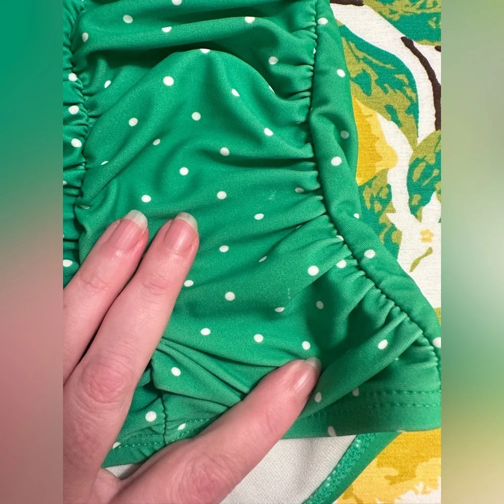 Unique Vintage Plus Size Green & White Pin Dot Monroe Swim Bottom - Picture 6 of 10